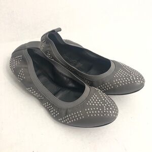 See by Chloe Gray Leather Studded Ballet Flats